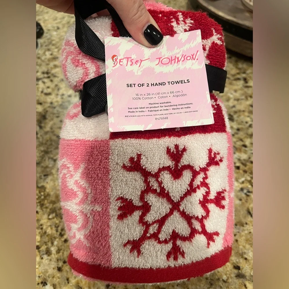 Betsy Johnson Pink and Red Valentine’s Day Hand Towels